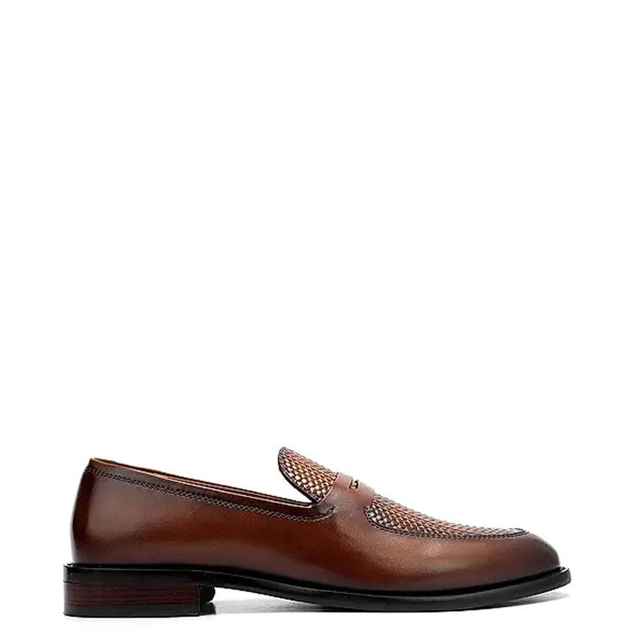 Men Handmade Textured Leather Formal Brown Loafer