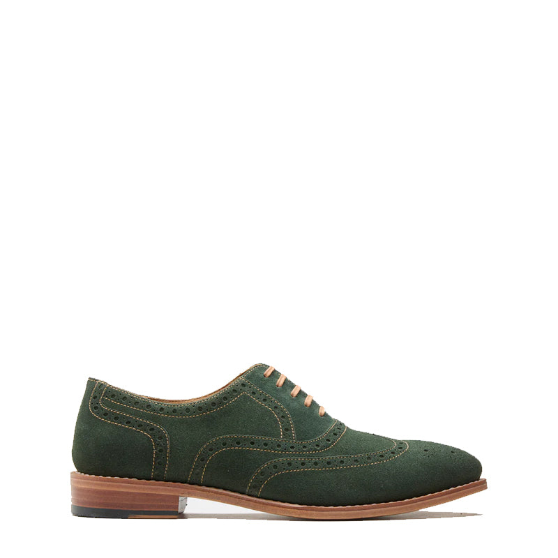Men Suede Wingtip Leather Oxford Olive Green Shoe
