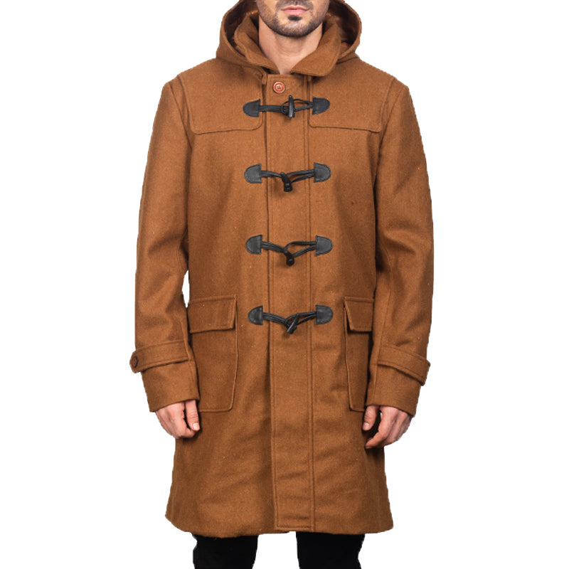 Drake Leather Hooded Duffle Coat For Men