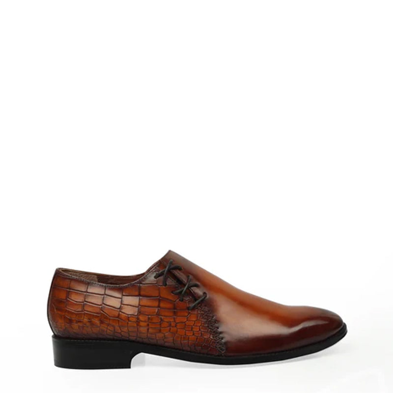 Leather Croco Lace-Up Oxford Shoes