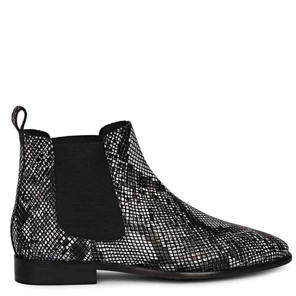 Snake Print Leather Chelsea Boots