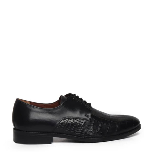 Croco Print Lace Up Leather Derby Shoe