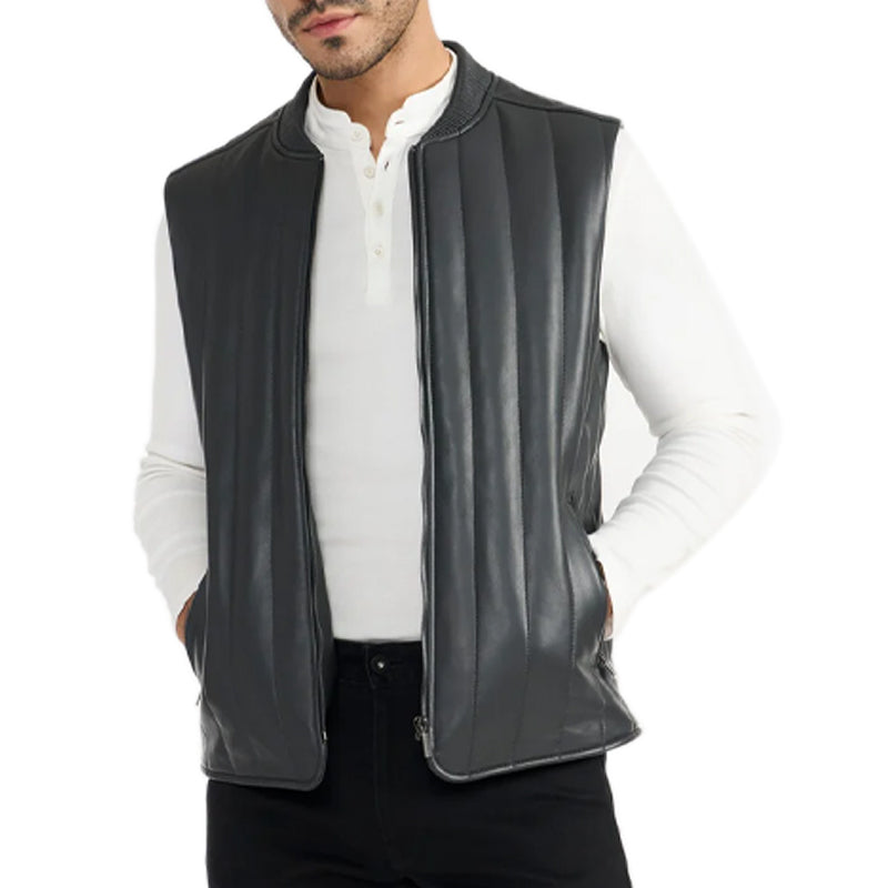 Grey Neil Leather Half Sleeve Jacket