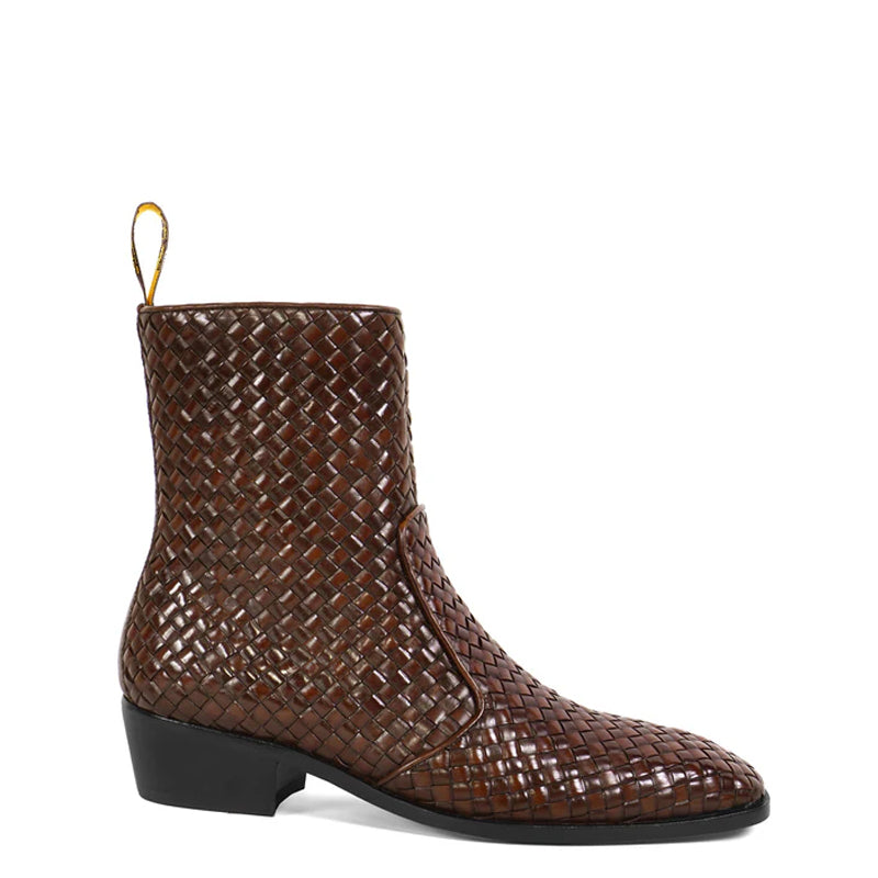 Premium Handwoven Leather Chelsea Cuban Boots