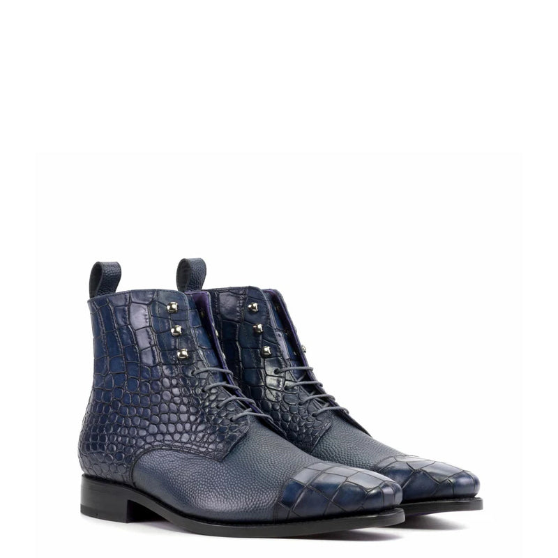 Crocodile Print Leather High Ankle Boot