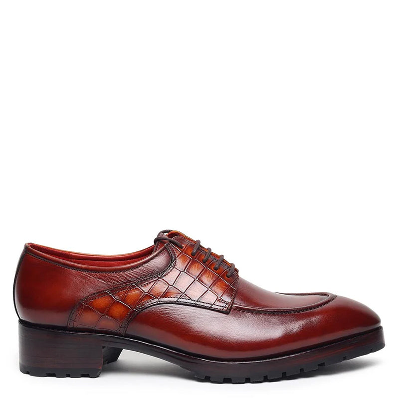 Croco Textured Pattern Leather Derby Shoes