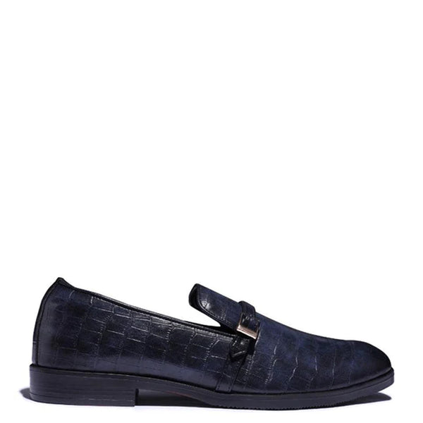 Croco Textured Leather Loafer With Side Buckle