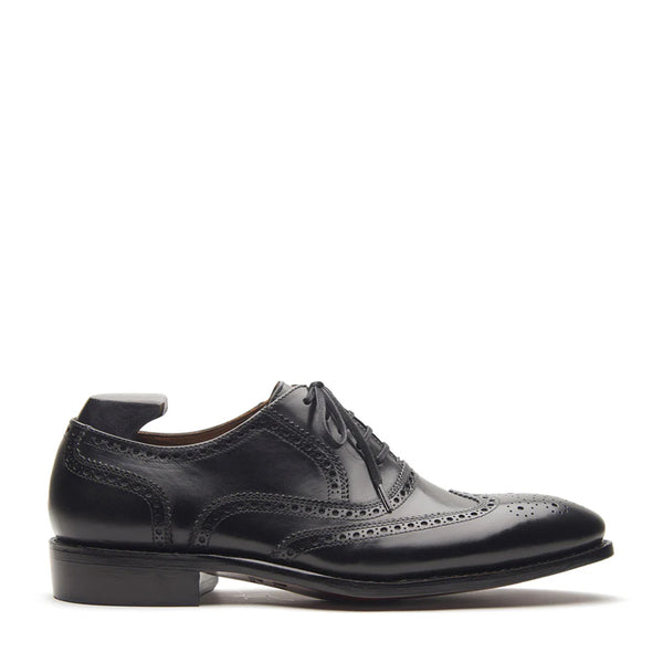 Men Lace Up Leather Wingtip Oxford Shoe - Black