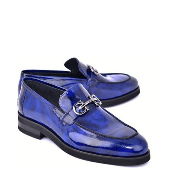 Marble Calf Leather Formal Loafers - Blue