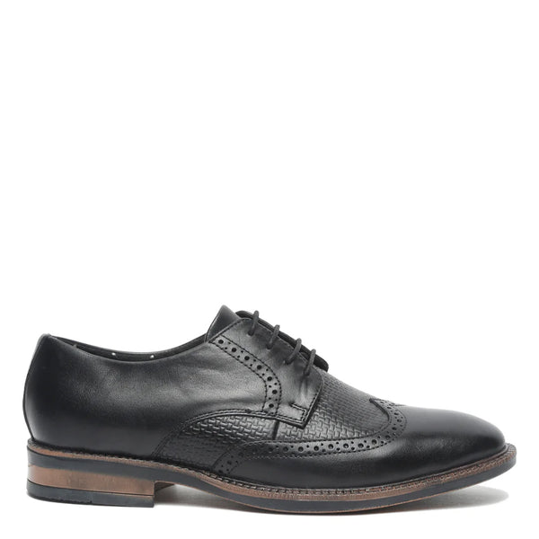 Men Solid Lace Up Leather Derby Shoes