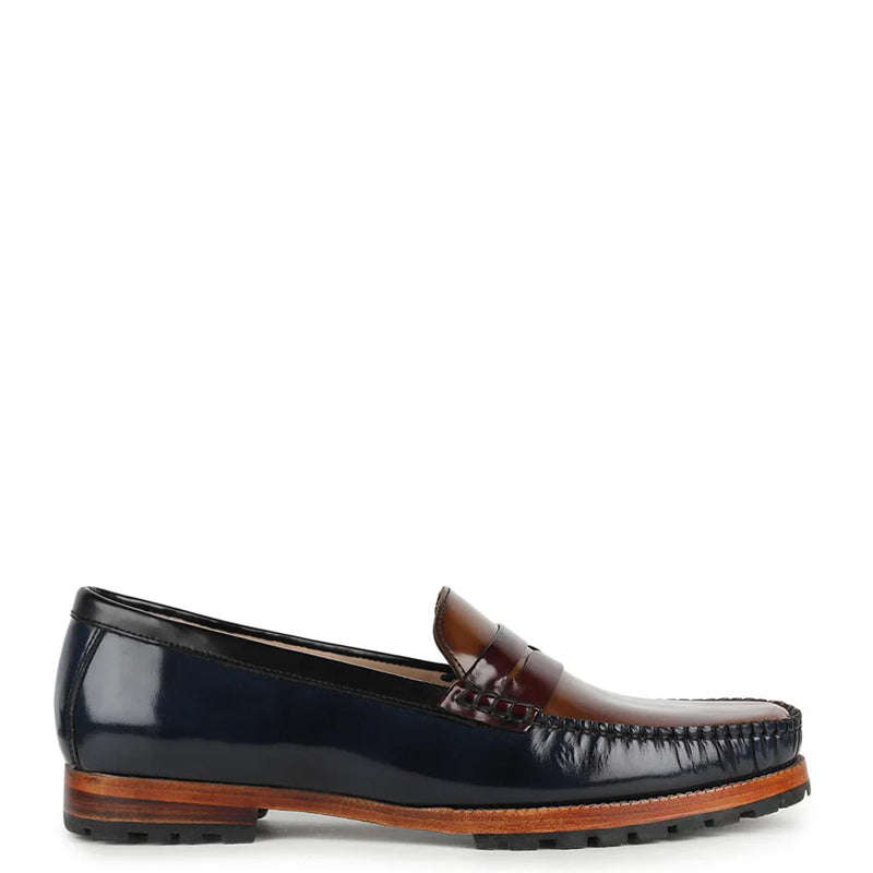 Classic Triple Tone Shiny Leather Black Tan Loafer