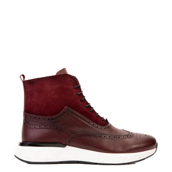 Premium Leather Lace Up Wingtip Burgundy Boot