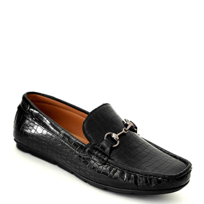 Croco Pattern Leather Horsebit Buckled Loafers