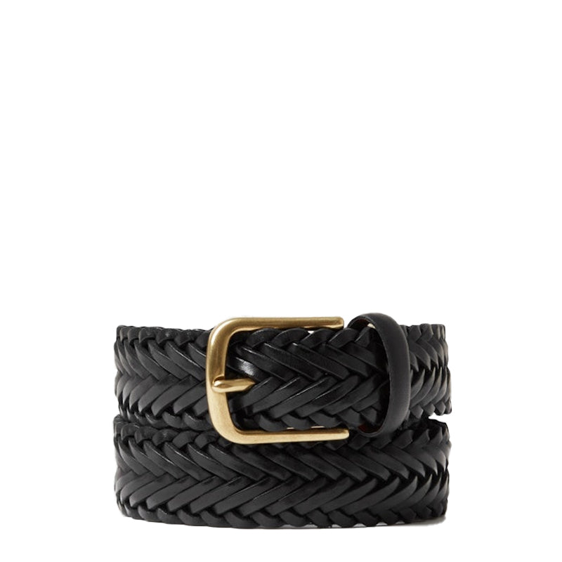 Leather Braided Belt With Gold Buckle