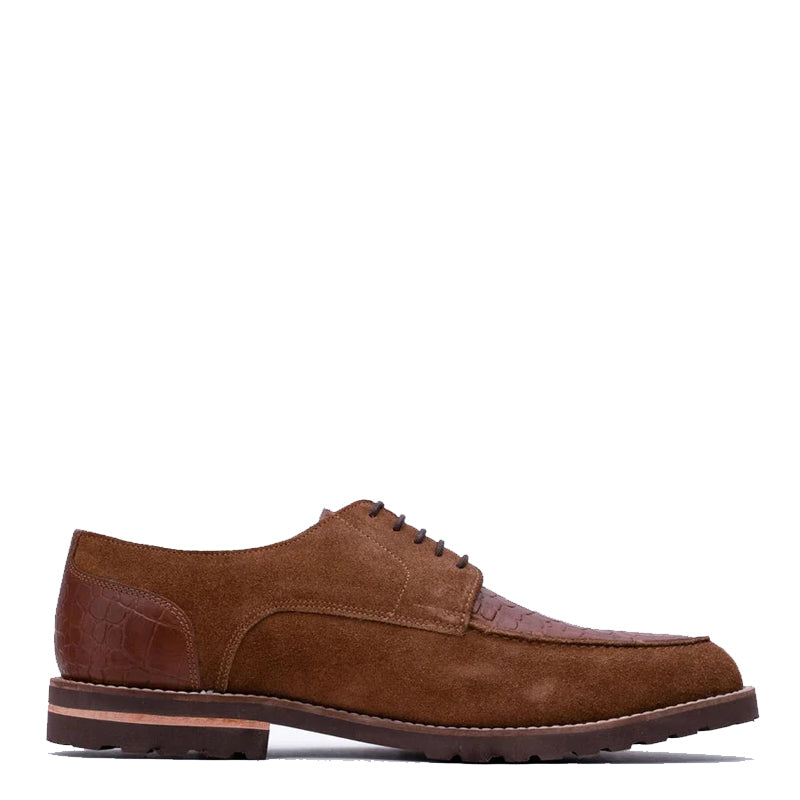 Suede Dual Tone Croco Leather Derby Shoes