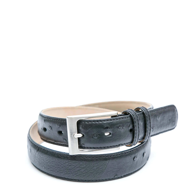 Men Ostrich Print Leather Belt