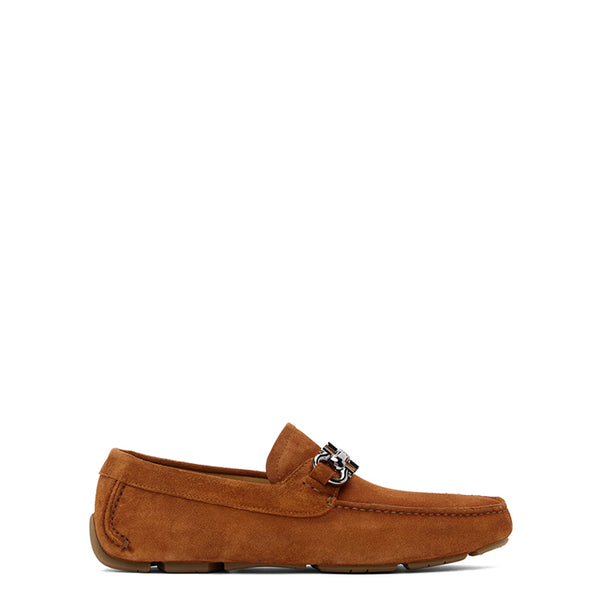 Suede Driving Loafers With Silver Horsebit Chain
