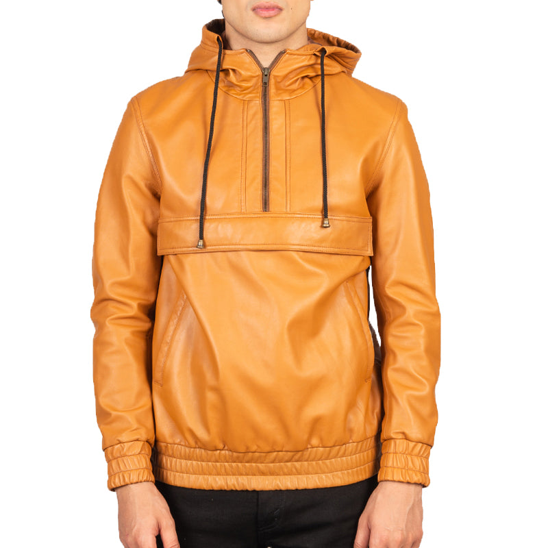 Kenton Hooded Leather Pullover Jacket For Men