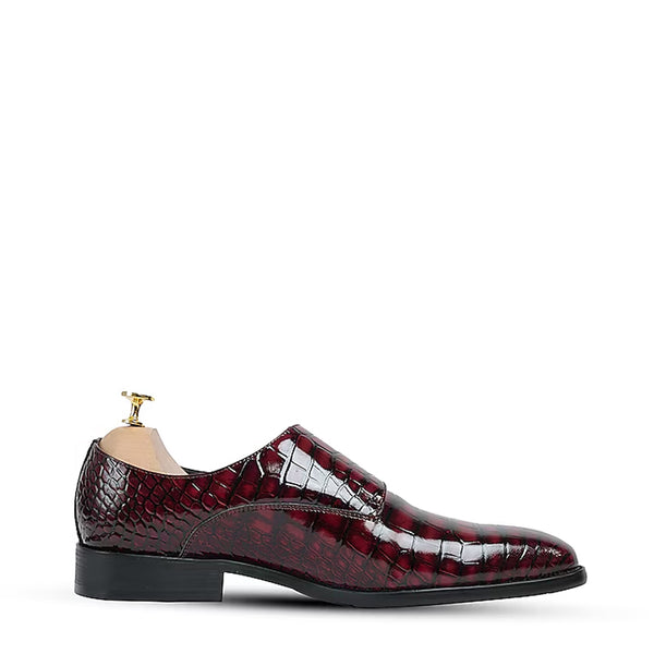 Patent Leather Double Monk Strap Shoes - Wine & Red