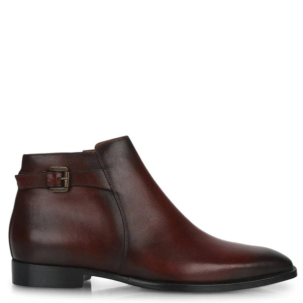 Men Solid Leather Side Zipper Boot With Buckle