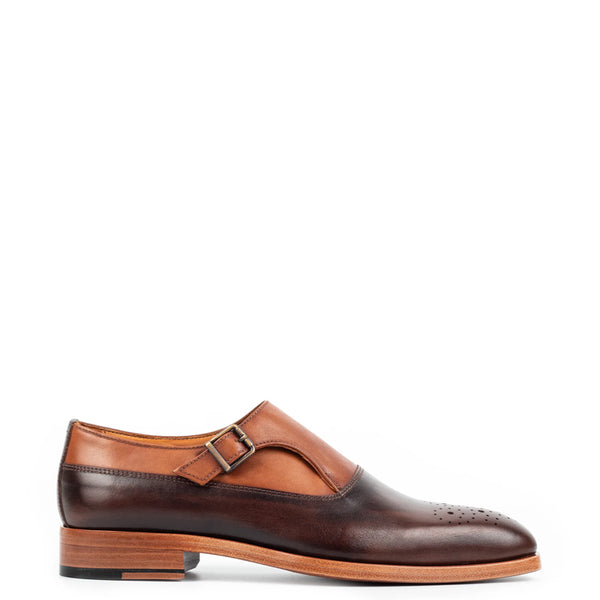 Men Handmade Leather Single Monk Straps Tan Shoe