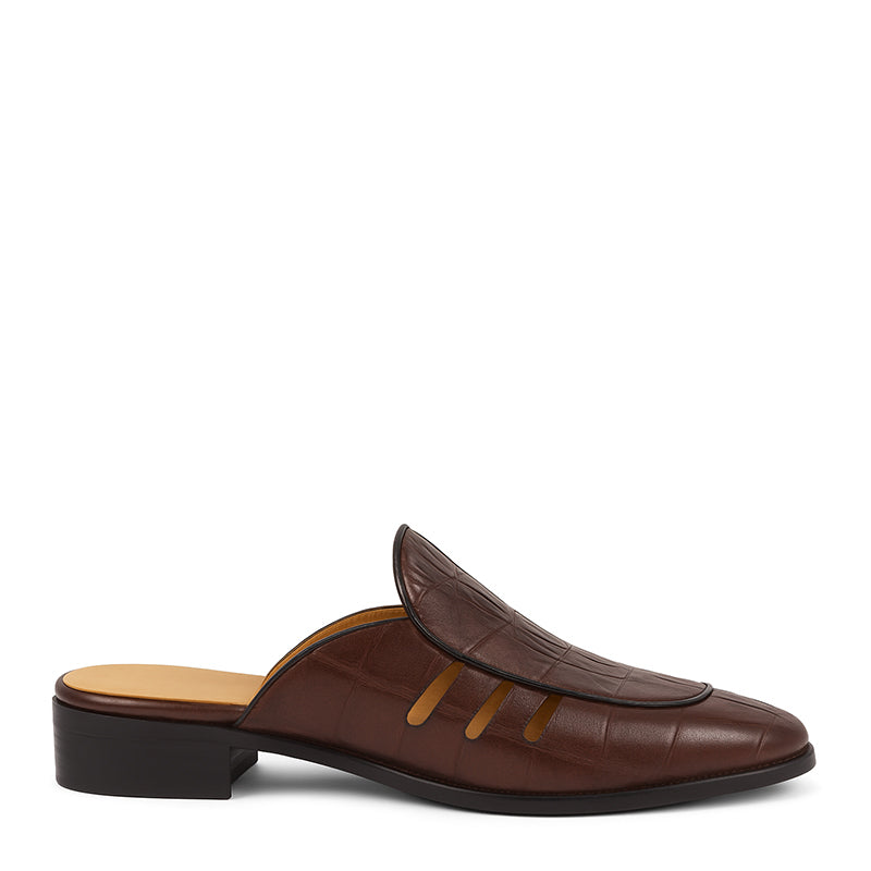 Stylish Croco Leather Mule Brown