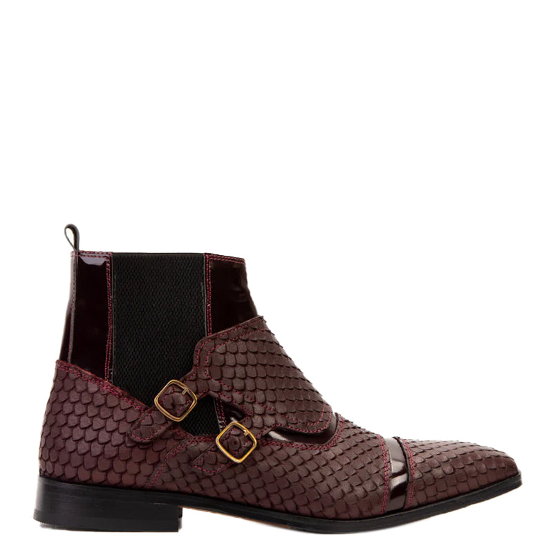 Croco Double Monk Strap Leather Chelsea Boots