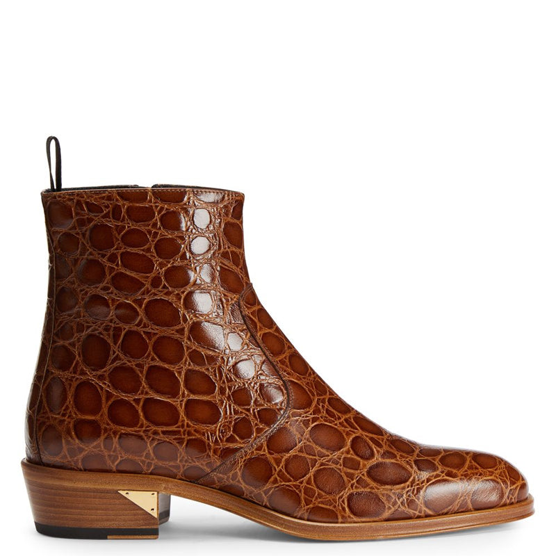 Croco Print Leather Chelsea High Ankle Boots