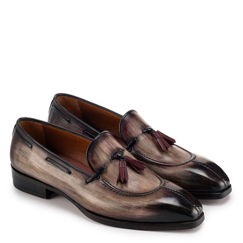 Patina Leather Split Toe Tassel Loafers