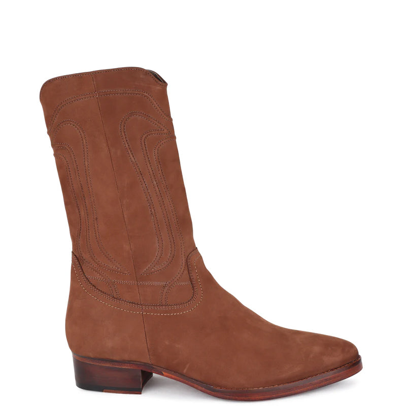 Men Suede Leather Long Zip Cowboy Boots