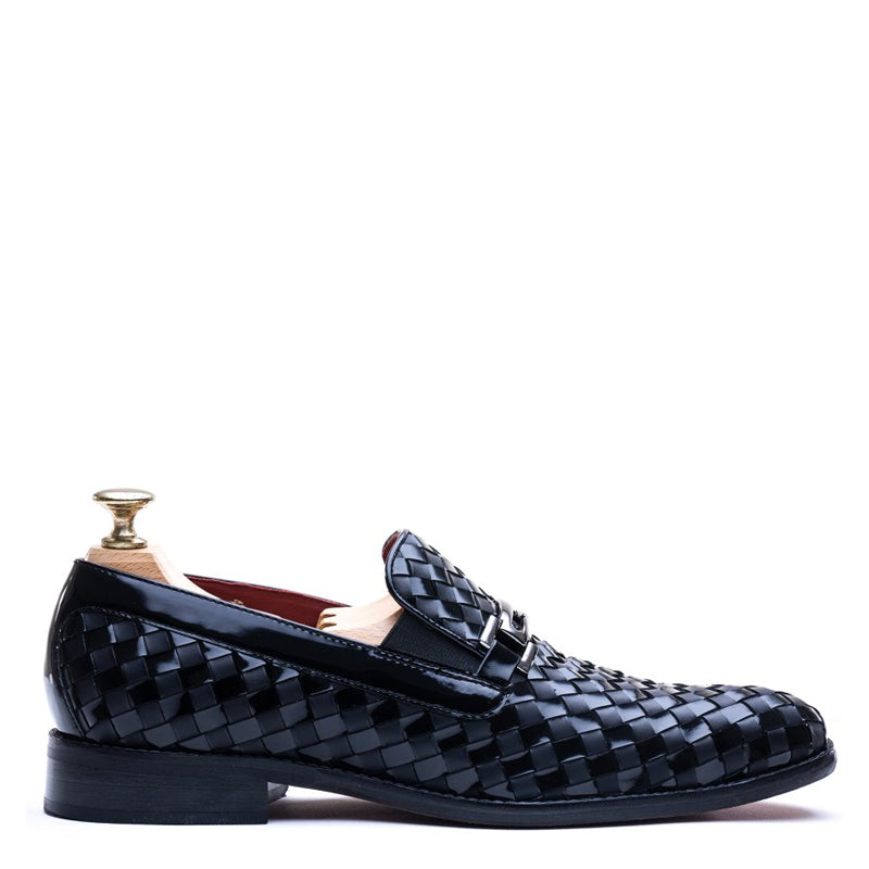 Men Slip-On Woven Leather Loafers