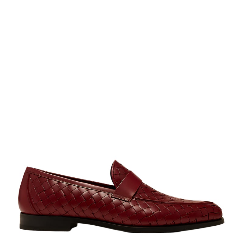 Black Woven Texture Leather Loafer for Men