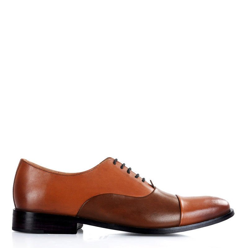 Premium Toe Cap Leather Oxford Shoe Brown and Tan For Men