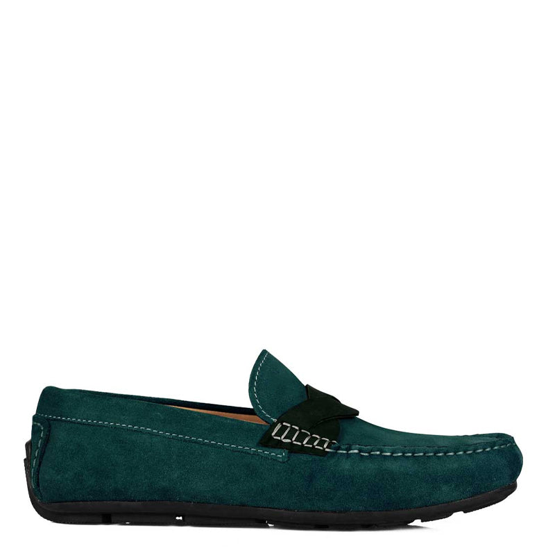 Penny Suede Cross Strap Leather Dark Brown Loafer