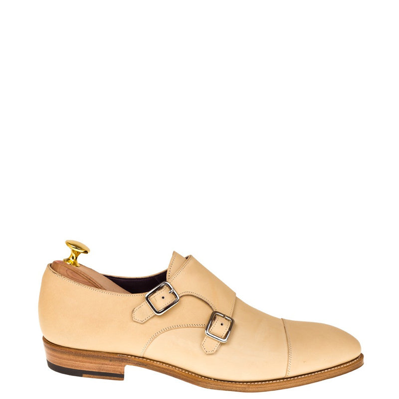 Suede Leather Toe Cap Double MonkStrap Shoe Beige