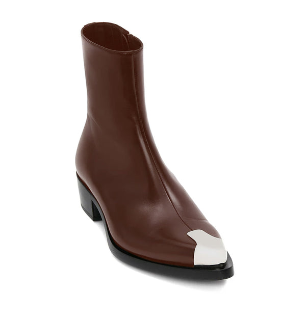 Punk Leather Boots Silver Toe - Brown