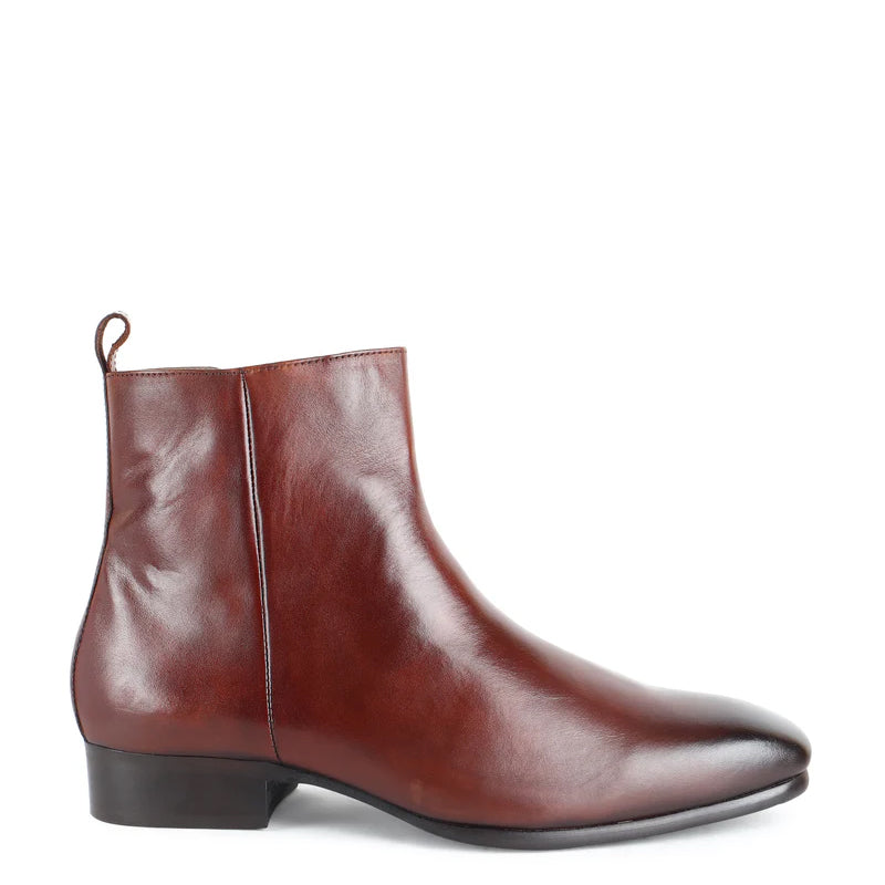 Classic Square Toe Leather Side Zipper Boots