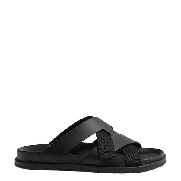 Men Textured Leather Comfort Sandal - Black