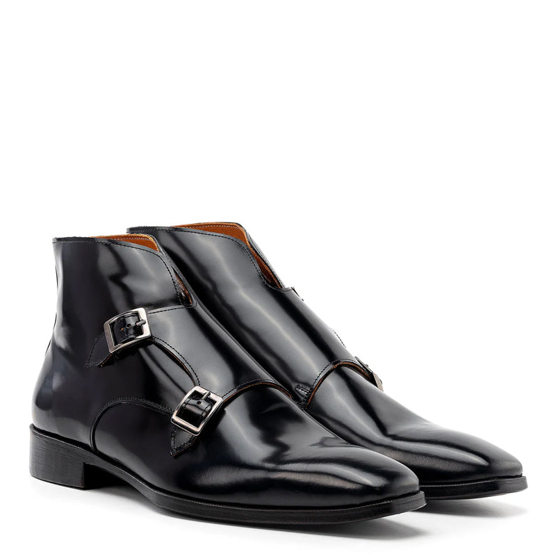 Polished Leather Double Monkstrap Ankle Boots