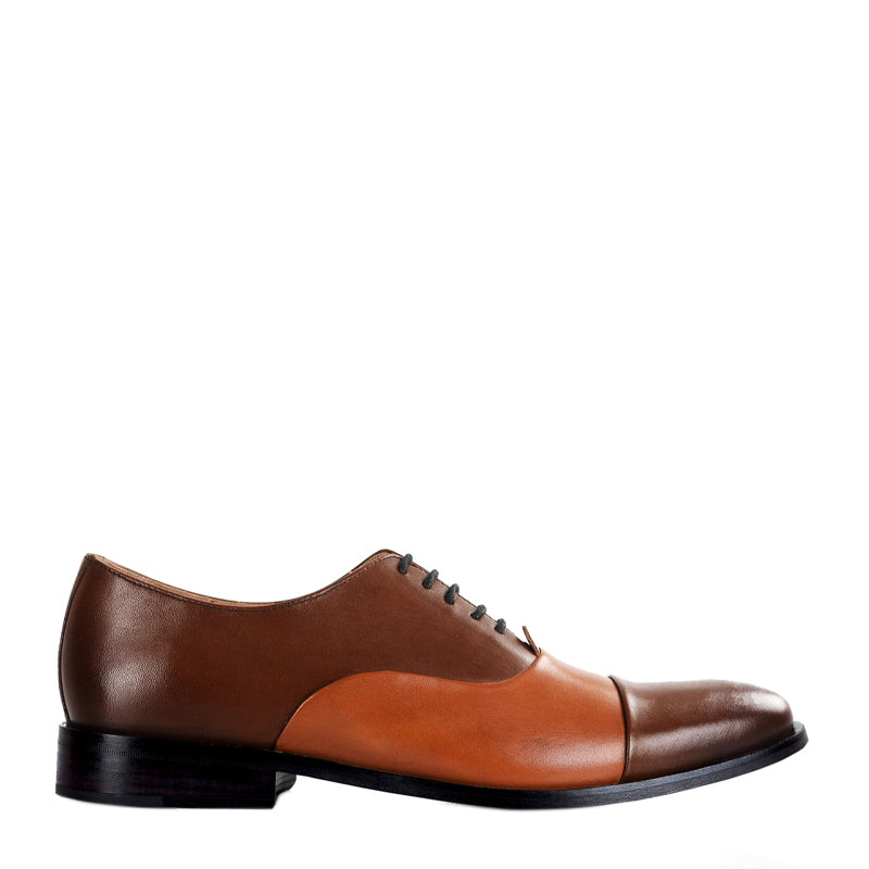 Premium Toe Cap Leather Oxford Shoe Brown and Tan For Men