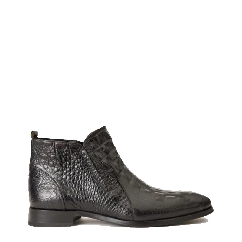 Black Leather Side Zip Ankle Men Boot