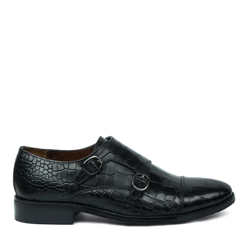 Men Crocodile Leather Double Monk Shoes