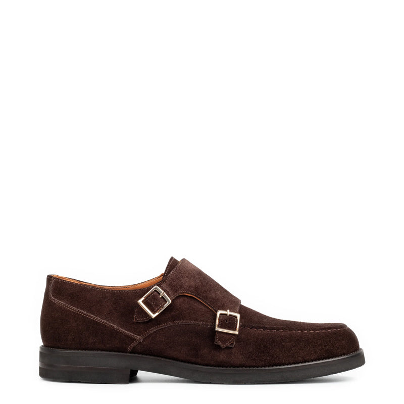 Men Suede Leather Double Monk Straps Shoes