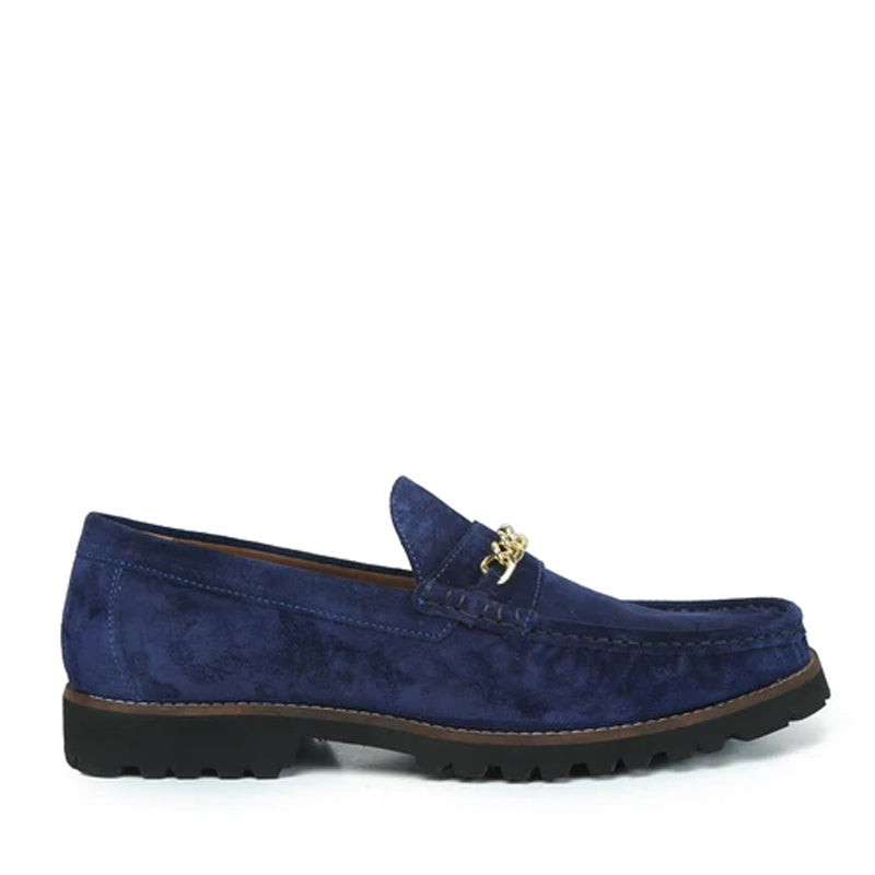 Suede Leather Loafers With Golden Chain