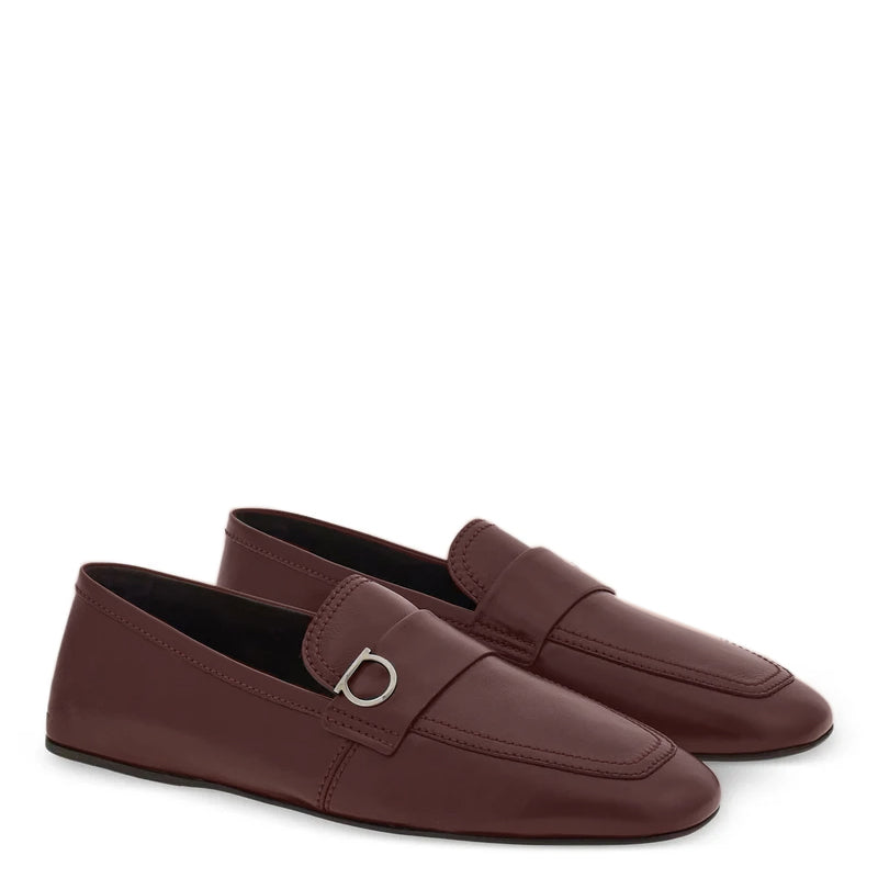 Dark Brown Plaque Leather Loafers