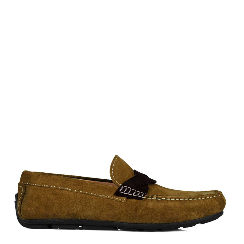 Penny Suede Cross Strap Leather Dark Brown Loafer