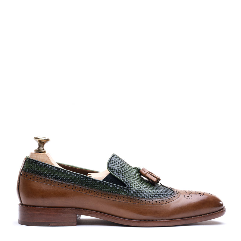 Tassels Hand Patina Wing Leather Loafers