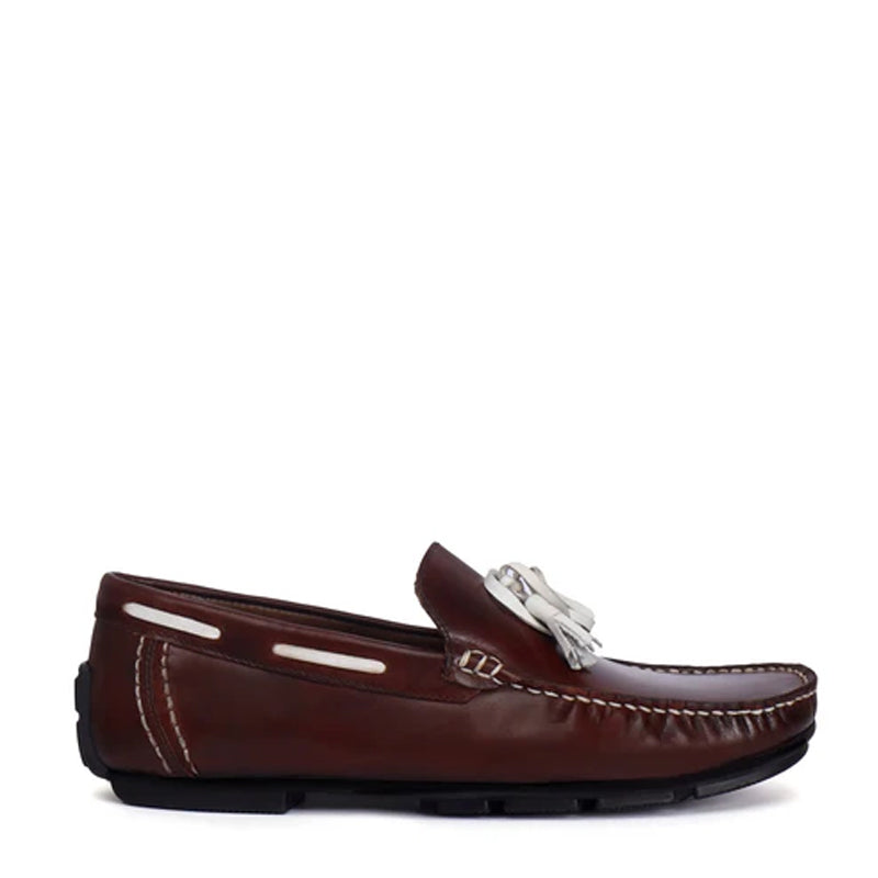 Leather Bow Side Lacing Tassel  Loafers