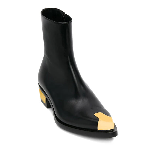 Punk Leather Boots Golden Toe Shoe
