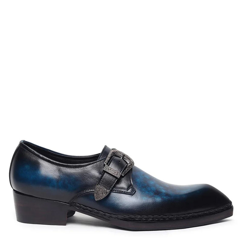 Patina Leather Formal Single Monk Straps Shoes